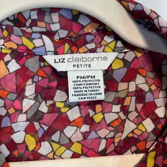 Liz Claiborne Petite Windowpane Print Button Down Blouse - Picture 4 of 9